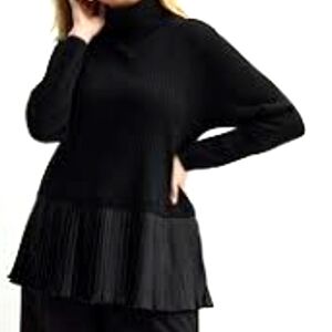 Nine West Black Turtle Neck Sweater With Pleated Hem XXL